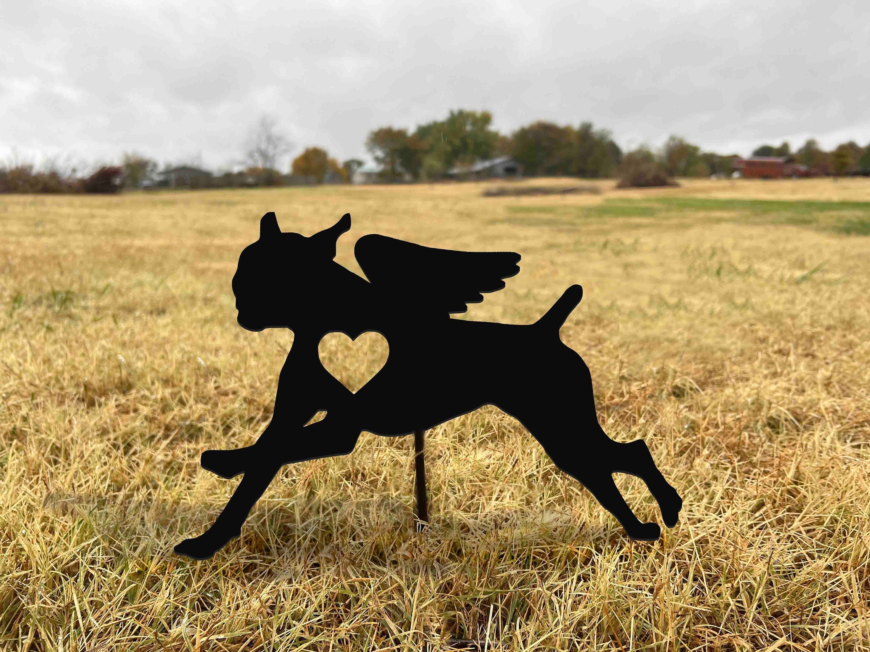 Metal Boxer Dog Memorial Garden Stake - Angel Wings Sympathy Gift