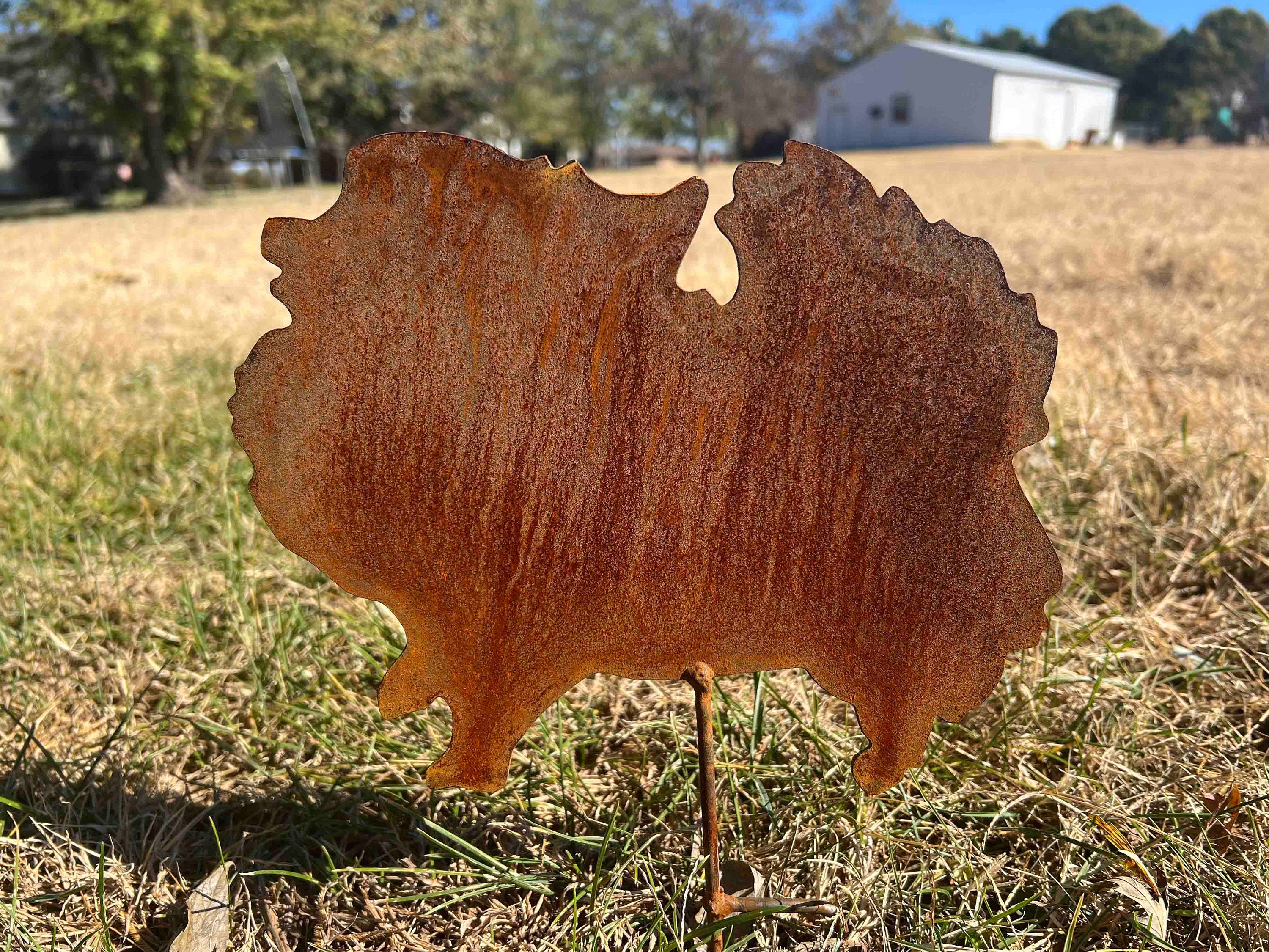 Handmade Pomeranian Metal Yard Stake: Dog Memorial Decor