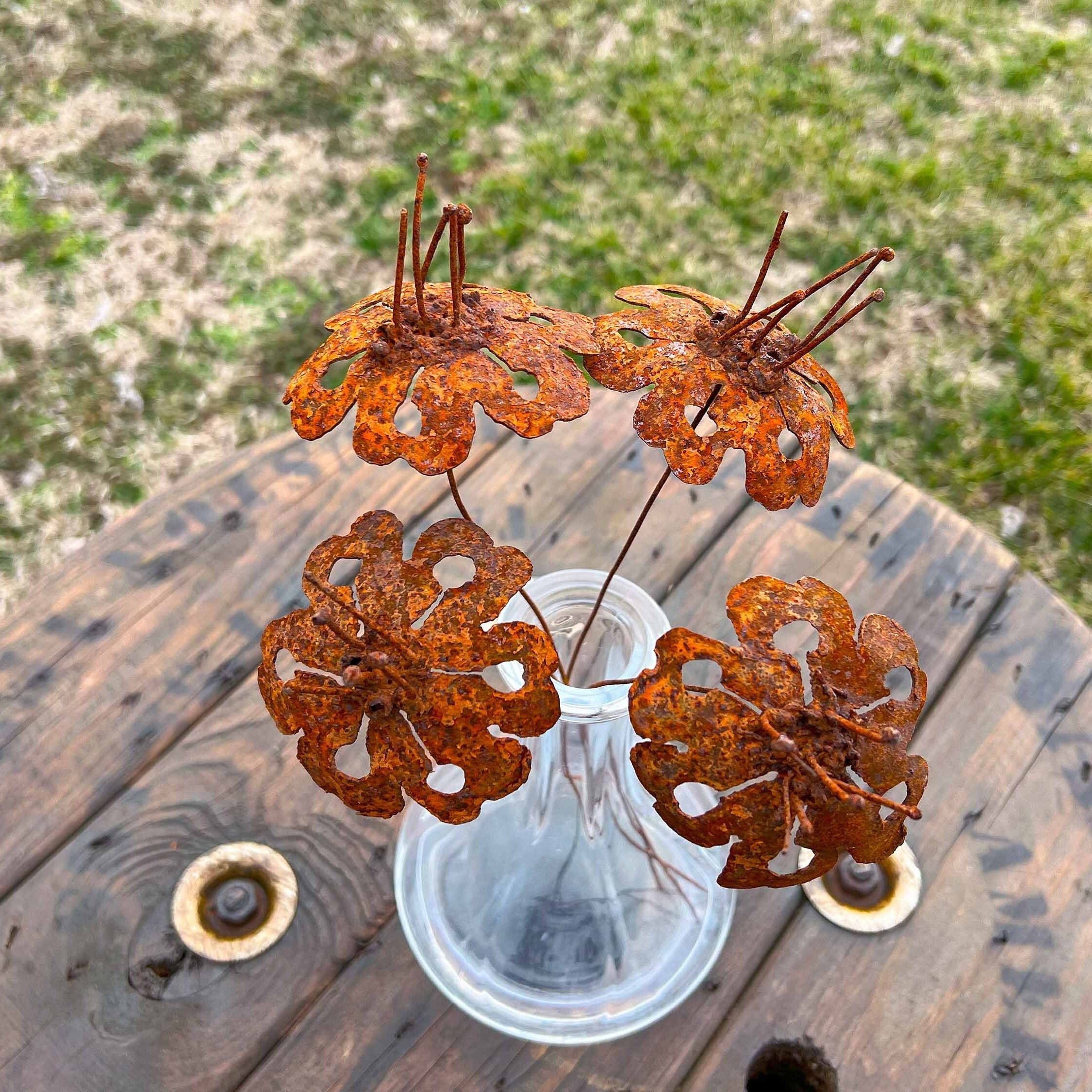 Rustic Handmade Rusty Metal Flowers - Set of 4 - Industrial Decor