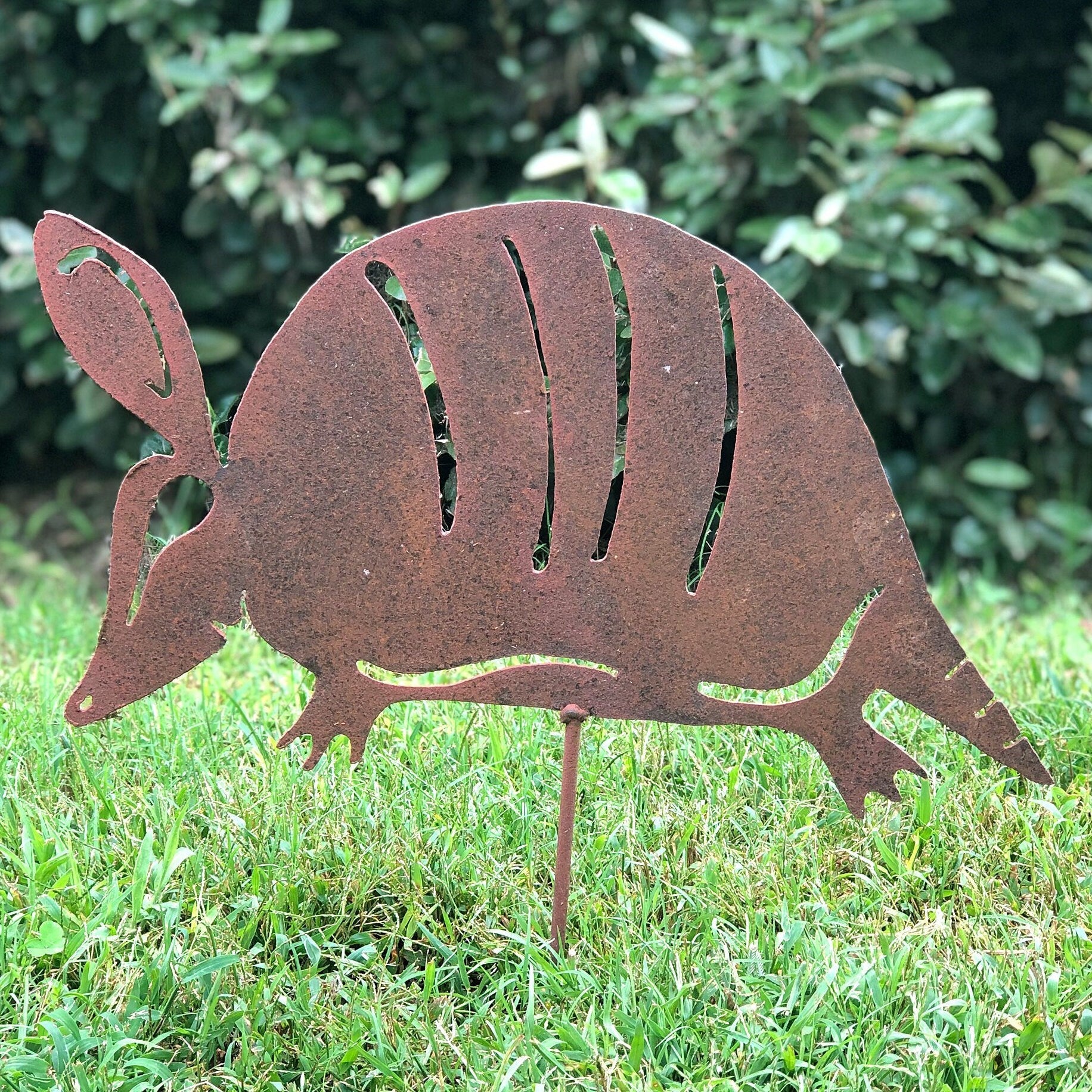 Large 17" Metal Armadillo Garden Stake: Southwestern Yard Art