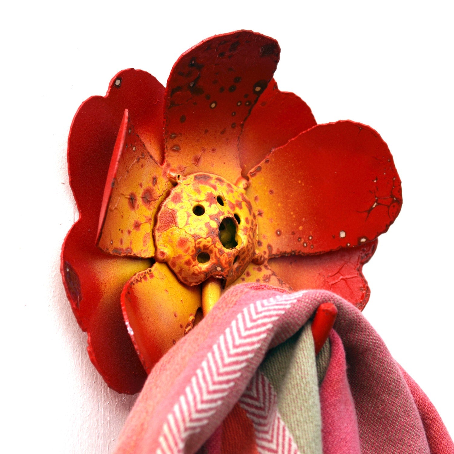 Sunburst Flower Hook: Rustic Steel Towel, Leash, or Plant Hanger