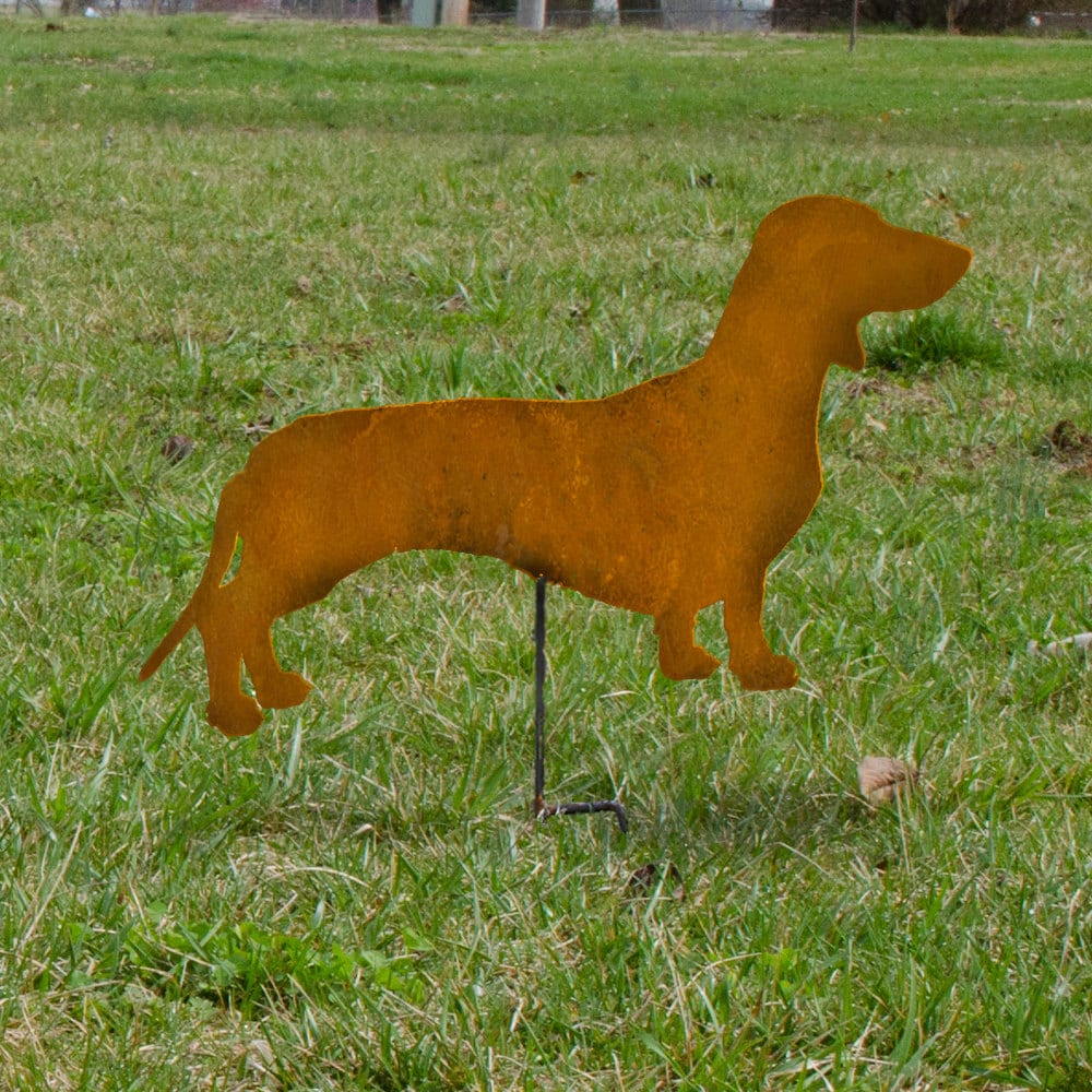 Rusted Metal Dachshund Garden Stake: Wiener Dog Decor
