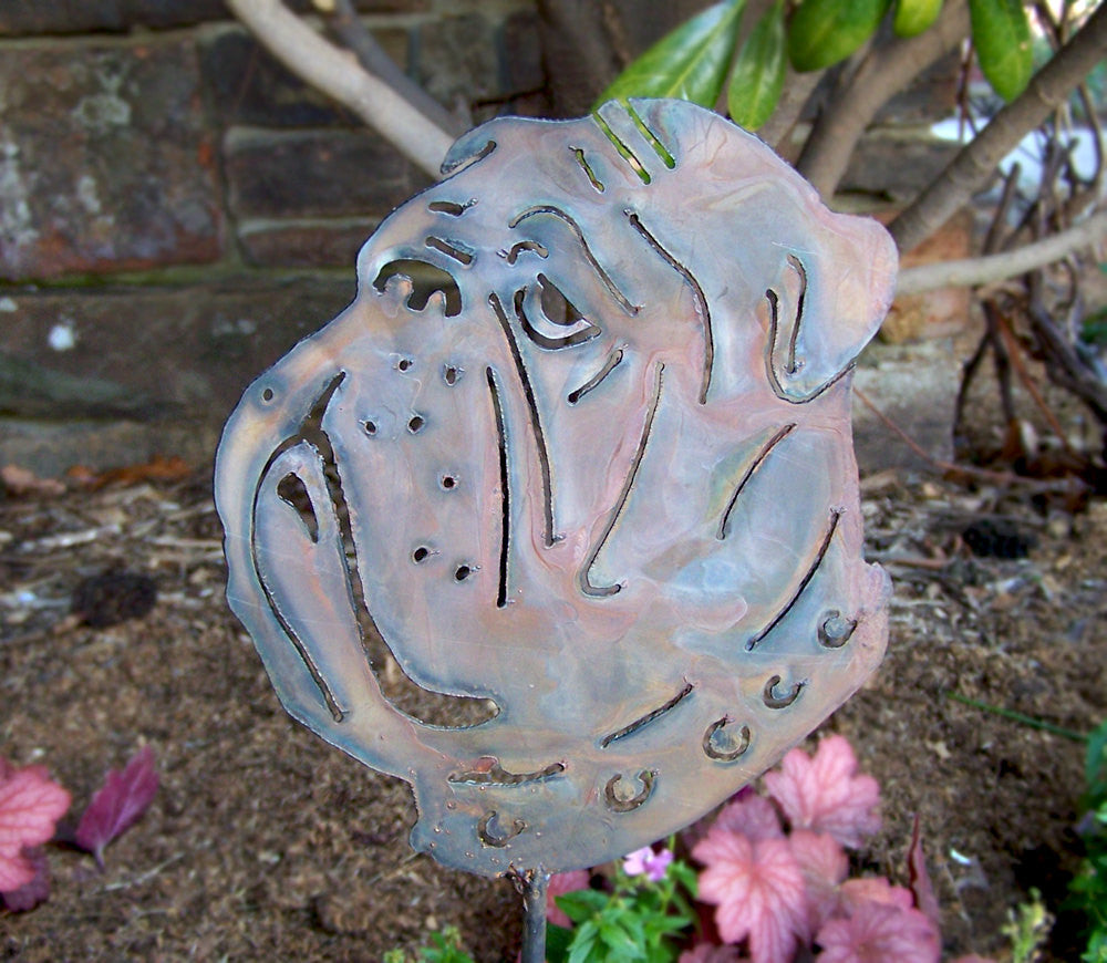 Bulldog Face Metal Art - 8" Rusted Steel Wall Decor