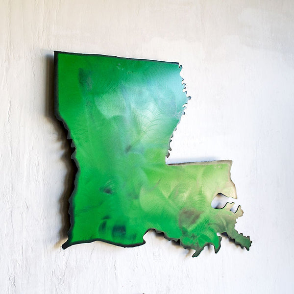 Rustic Green Louisiana State Metal Wall Art - Bayou Decor