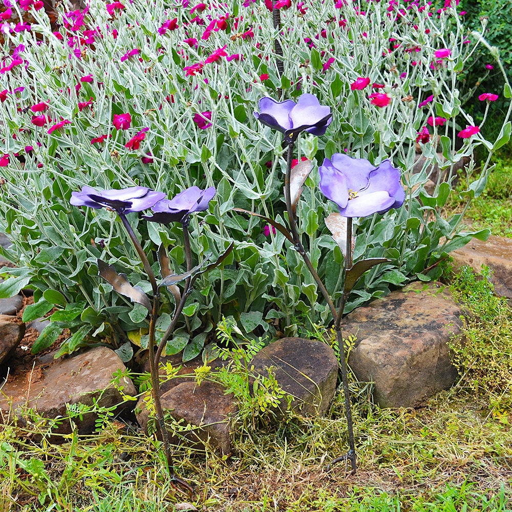 Handmade Metal Pansy Flower Stake: Purple Garden Art, 22-Inch
