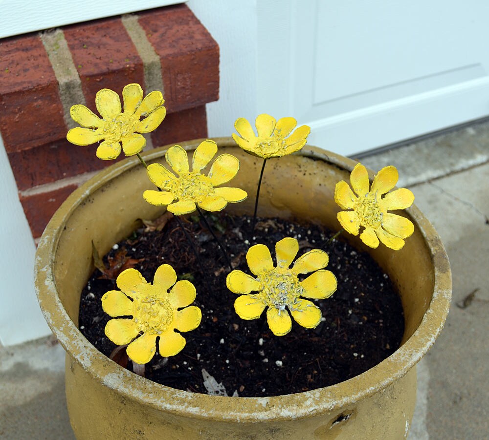 Handmade Yellow Metal Daisy Flowers: Rustic Home Decor, Made in USA