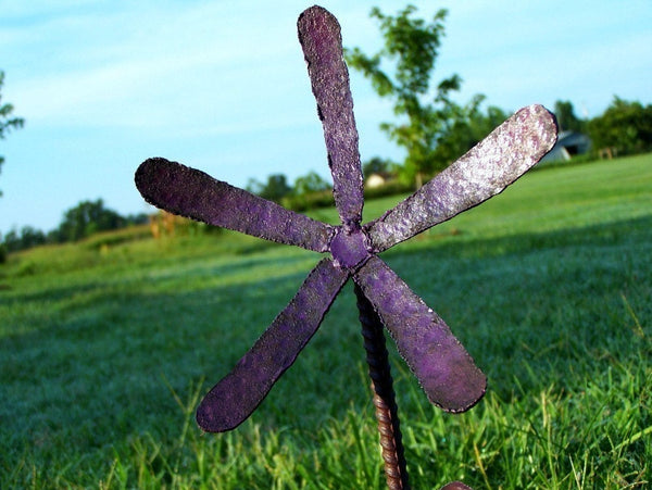 Purple Metal Flower Stake - Rustic Yard Decor - Thin Fellow Design
