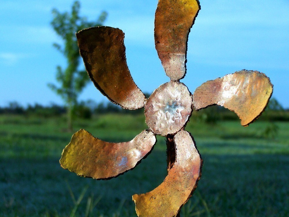 Orange Steel Flower Stake: Metal Garden Decor - 22"