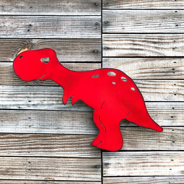 Handmade Metal Baby T-Rex Wall Art: Privacy Fence Dinosaur Decor