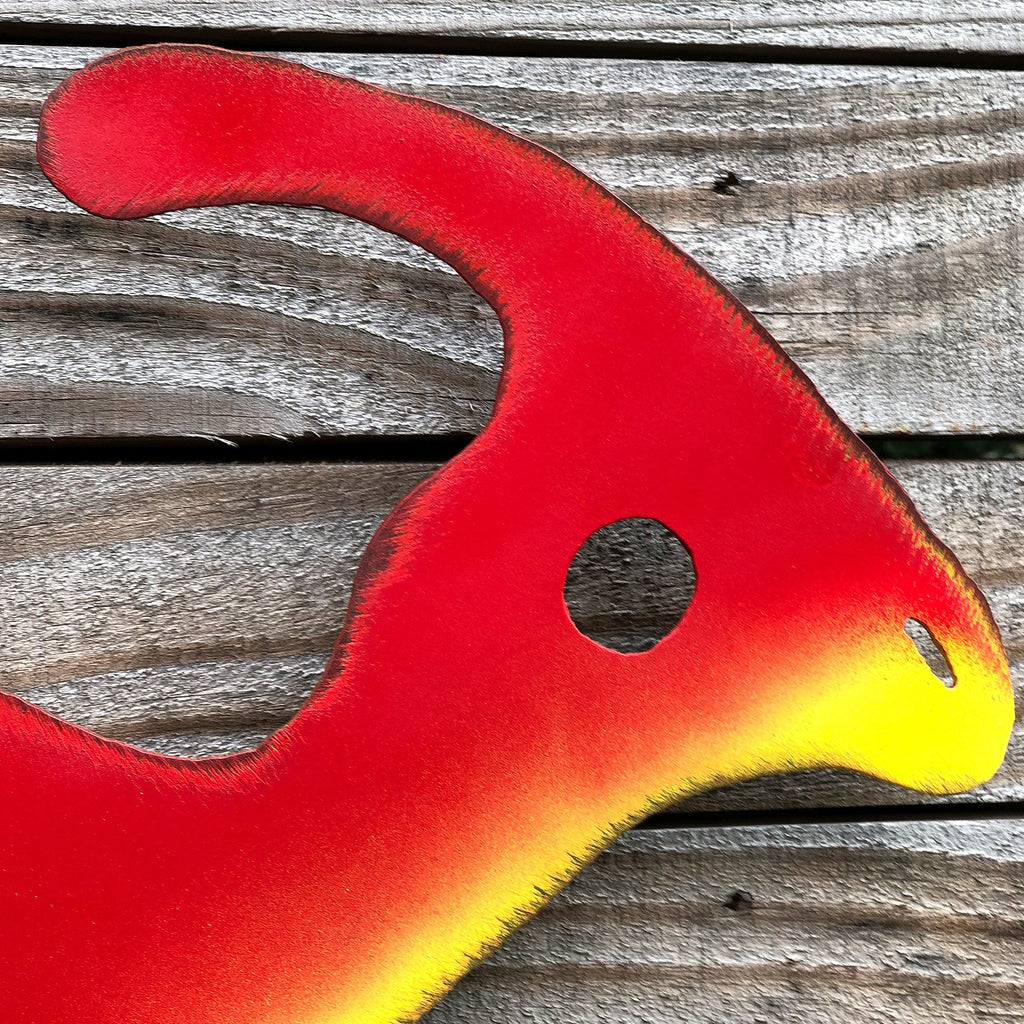Handmade Metal Parasaur Wall Art: Unique Dinosaur Decor (24" x 16")
