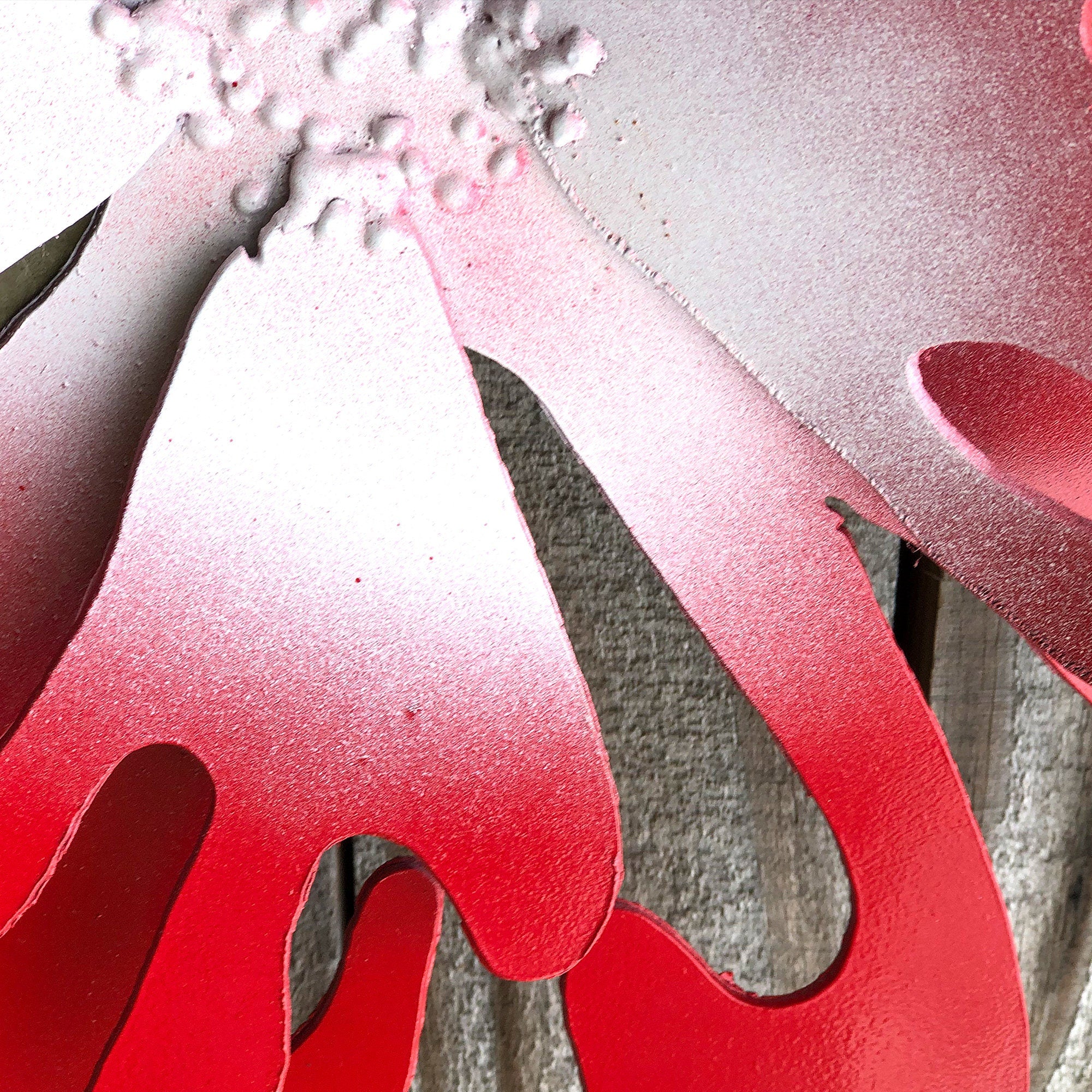 Metal Hibiscus Wall Art: Red & White Hawaiian Flower Sculpture (21"x21")