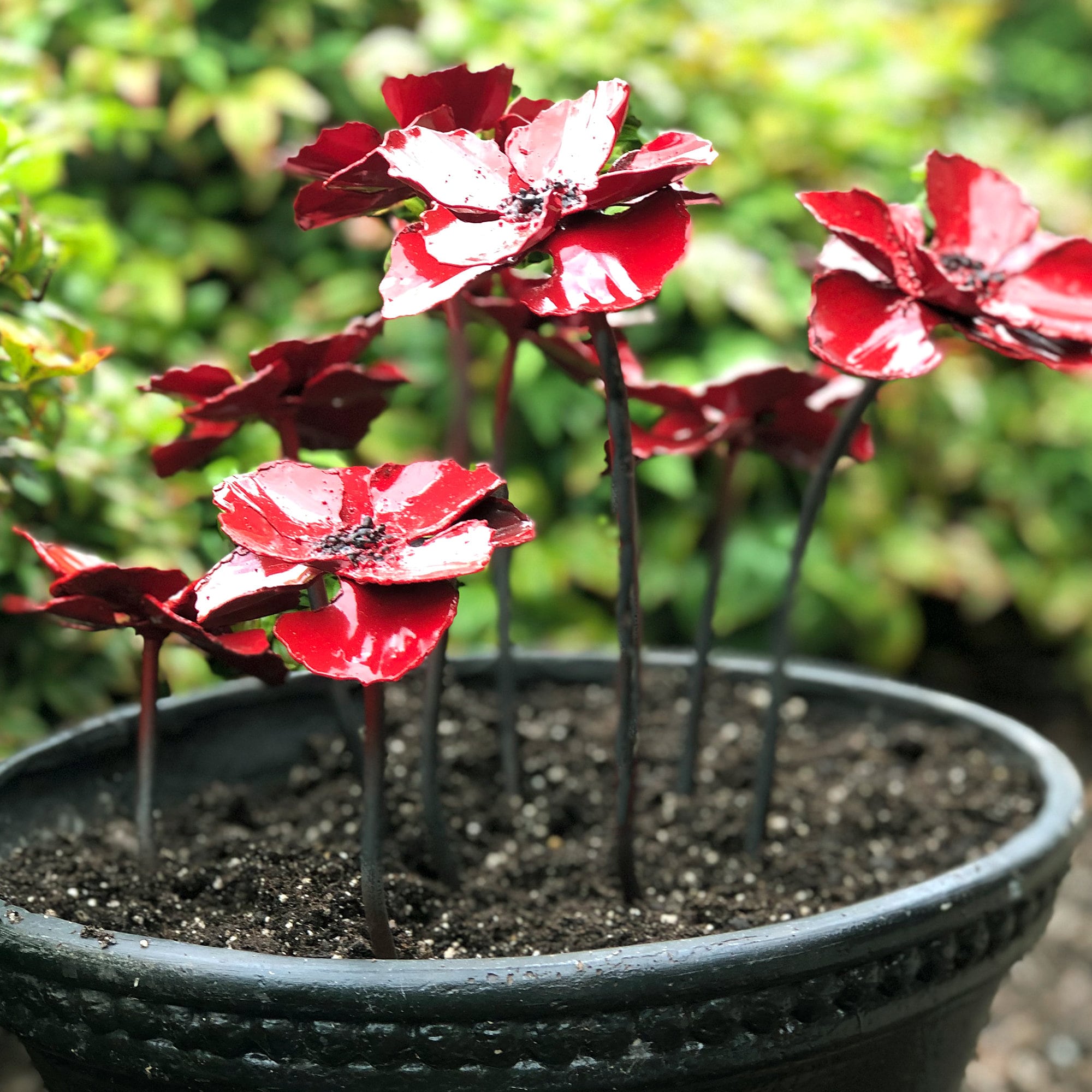 Metal Poppy Flower Garden Art: Colorful Steel Bloom Insert