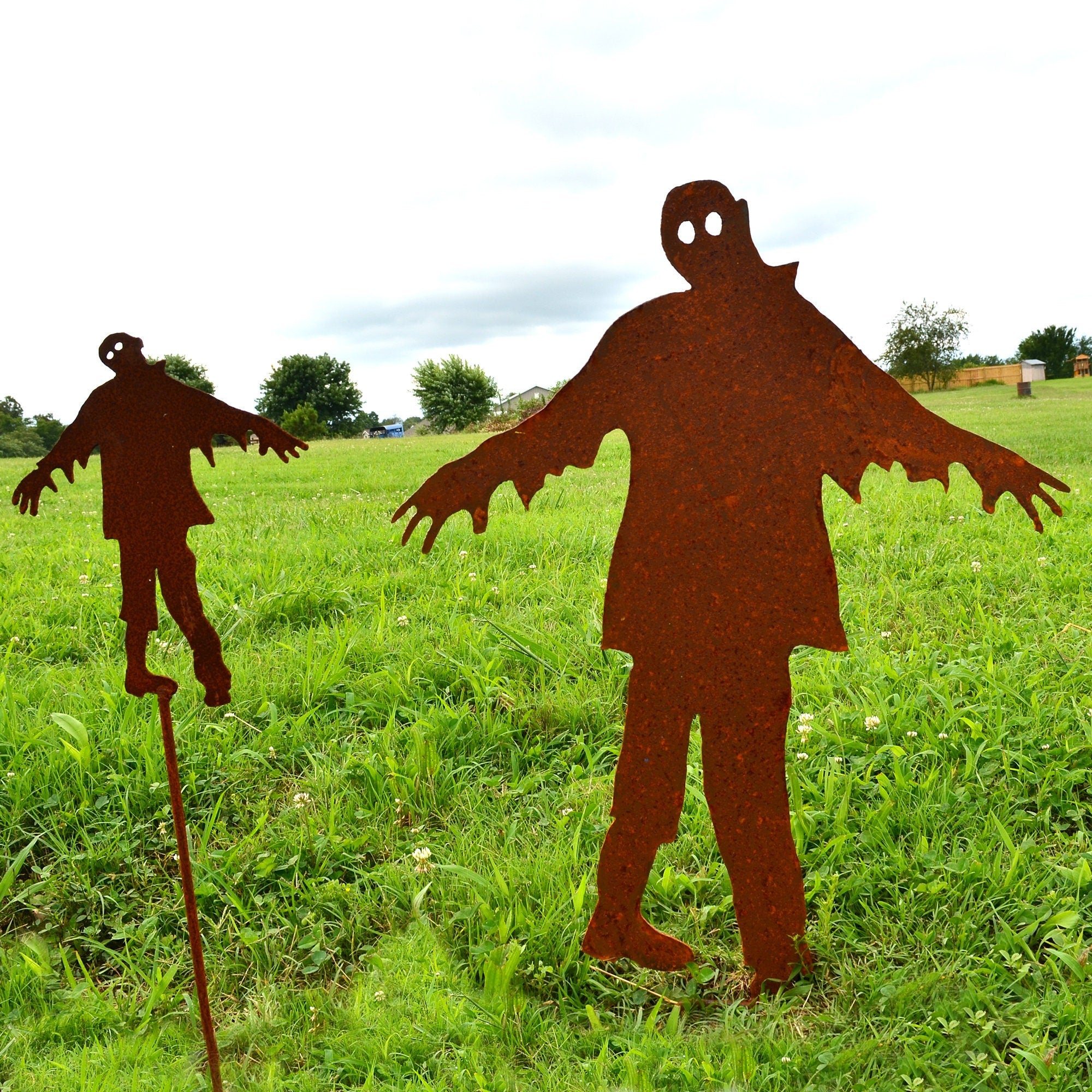 Handmade Metal Zombie Garden Stake: Halloween Undead Decor (24 Inches)