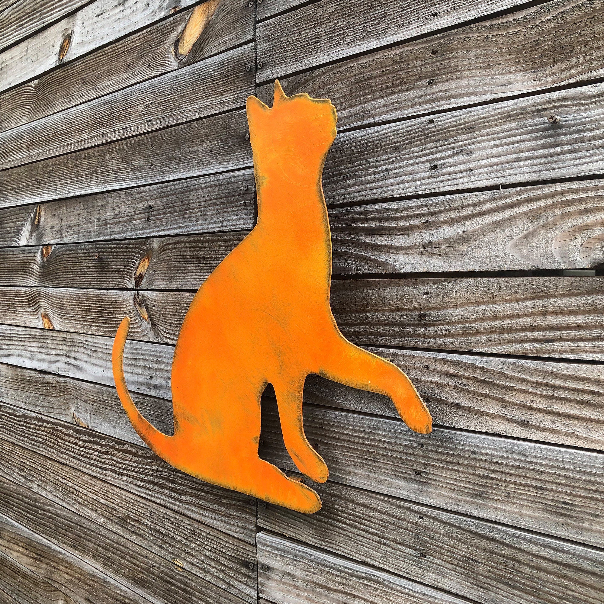 Handmade Orange Tabby Cat Metal Wall Art - Privacy Fence Decor