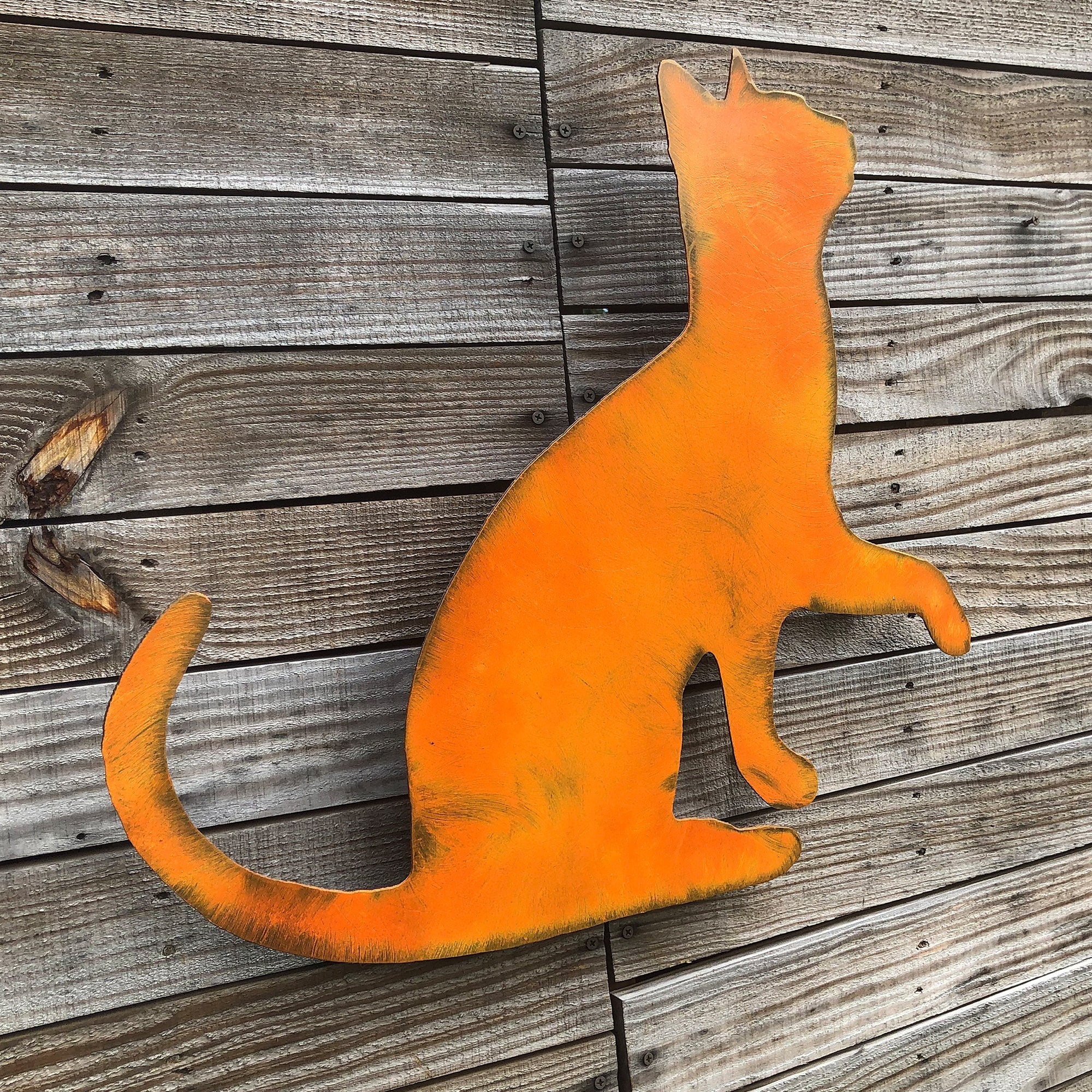 Handmade Orange Tabby Cat Metal Wall Art - Privacy Fence Decor