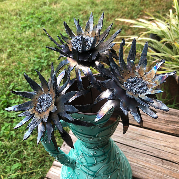 Handmade Steel Dahlia Flowers: Shabby Chic Industrial Decor, Set of 3
