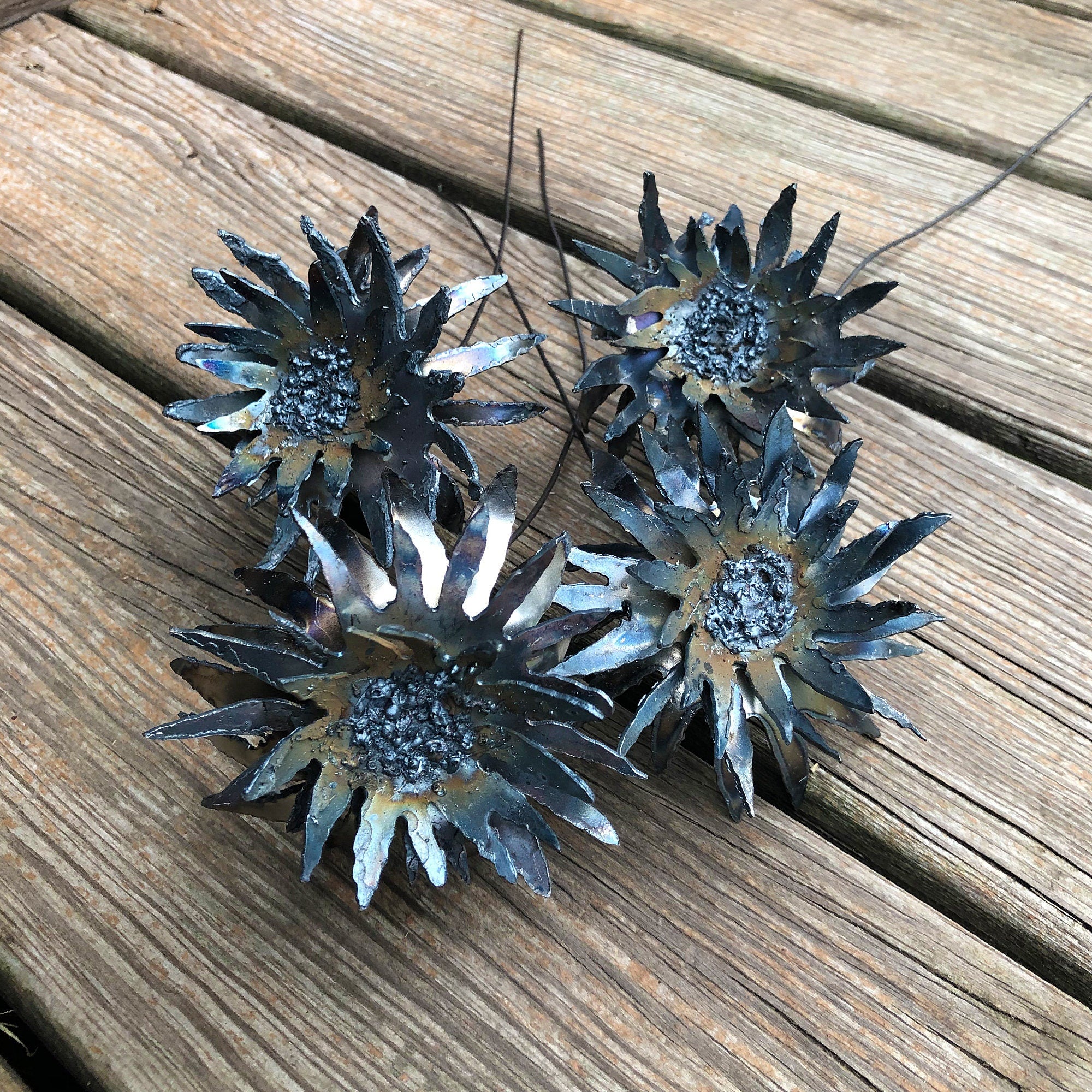 Handmade Steel Dahlia Flowers: Shabby Chic Industrial Decor, Set of 3