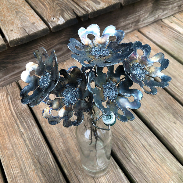 Handmade Steel Gardenia Flowers: Rustic Industrial Decor, Set of 6