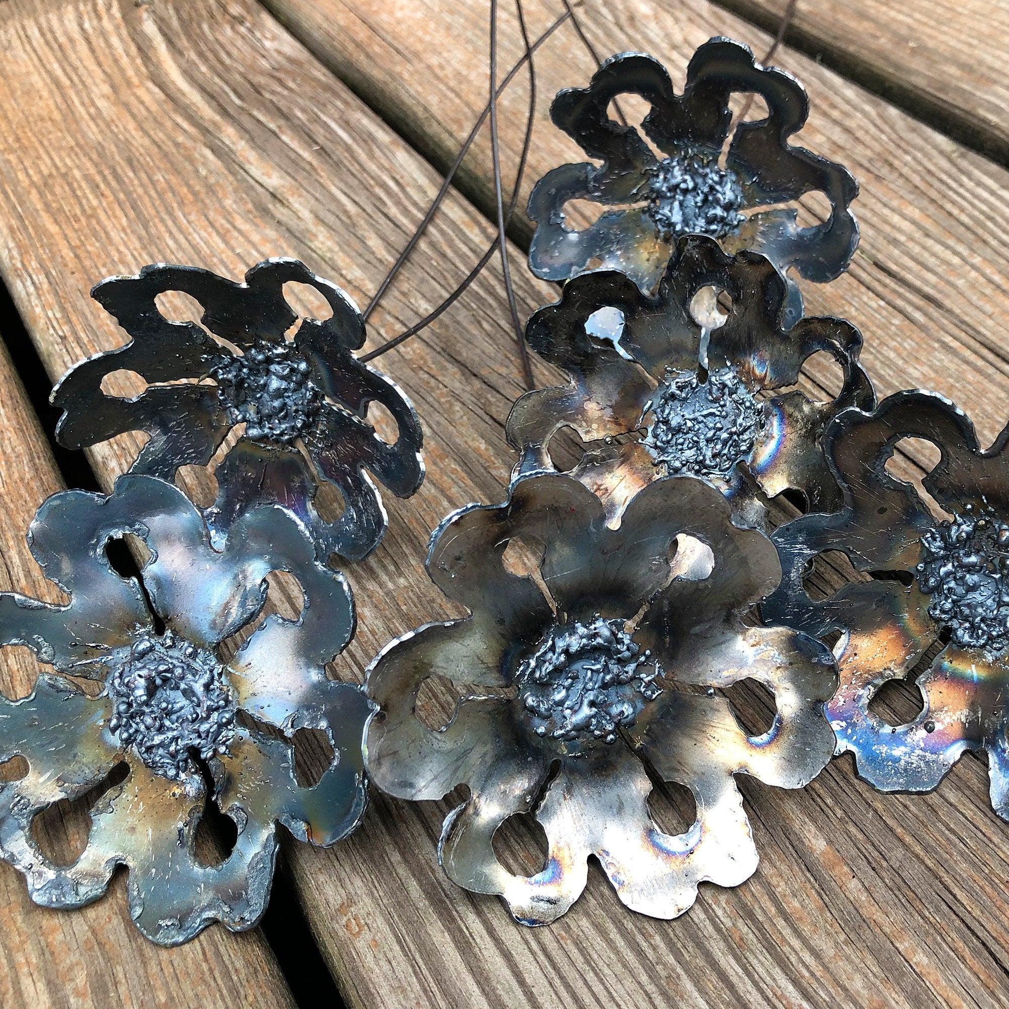 Handmade Steel Gardenia Flowers: Rustic Industrial Decor, Set of 6