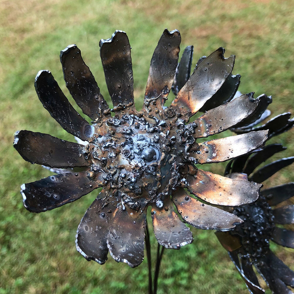 Handmade Raw Steel Gerbera Daisy Flowers: Industrial Home Decor, Set of 4