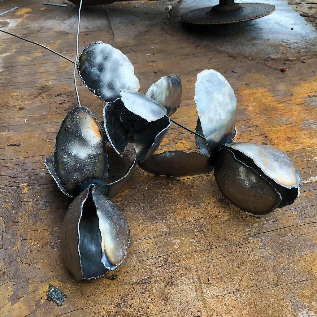 Handmade Raw Steel Iris Flower Stakes - Industrial Home Decor, Set of 3