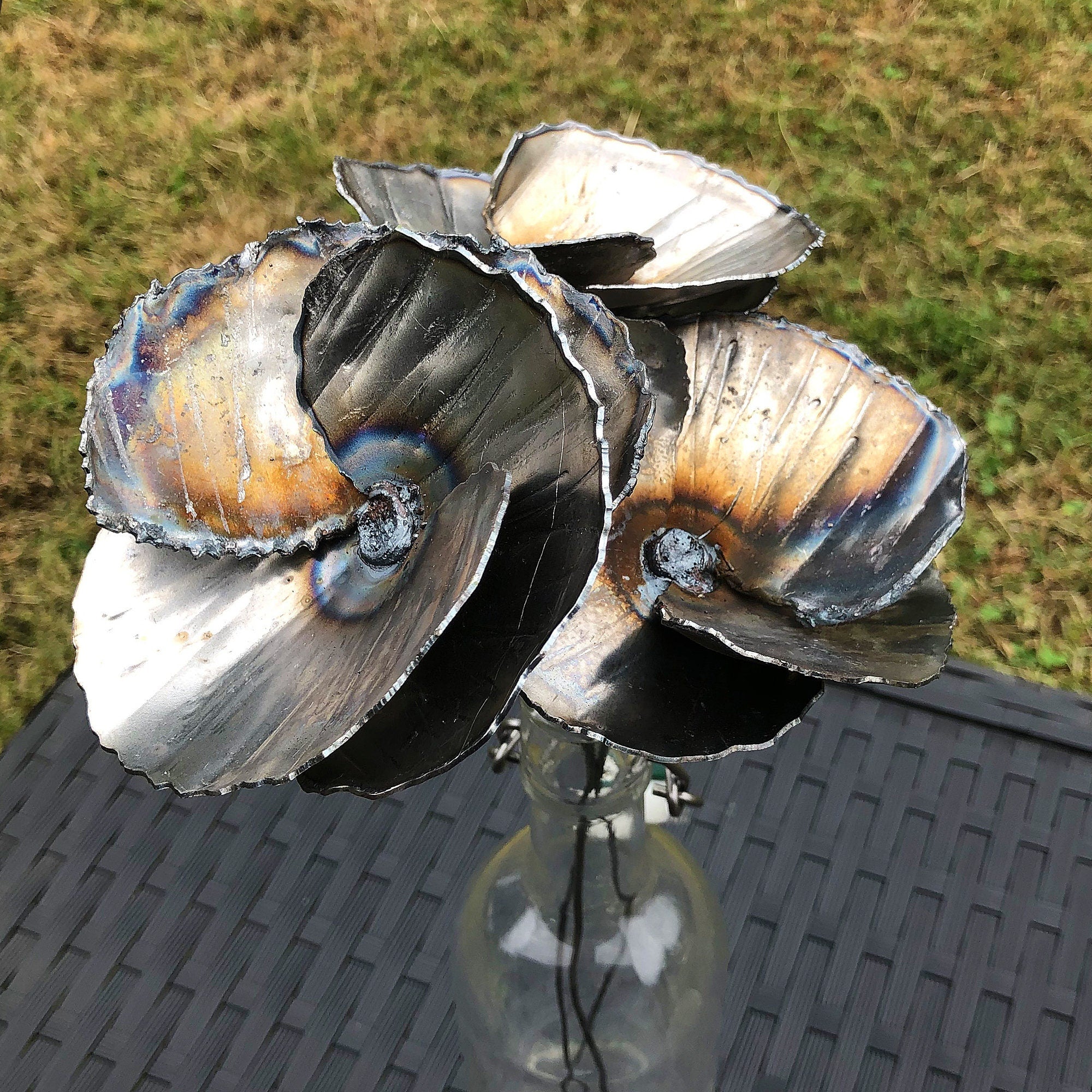 Handmade Steel Poppy Decor - Set of 3 - Industrial Flower Stakes