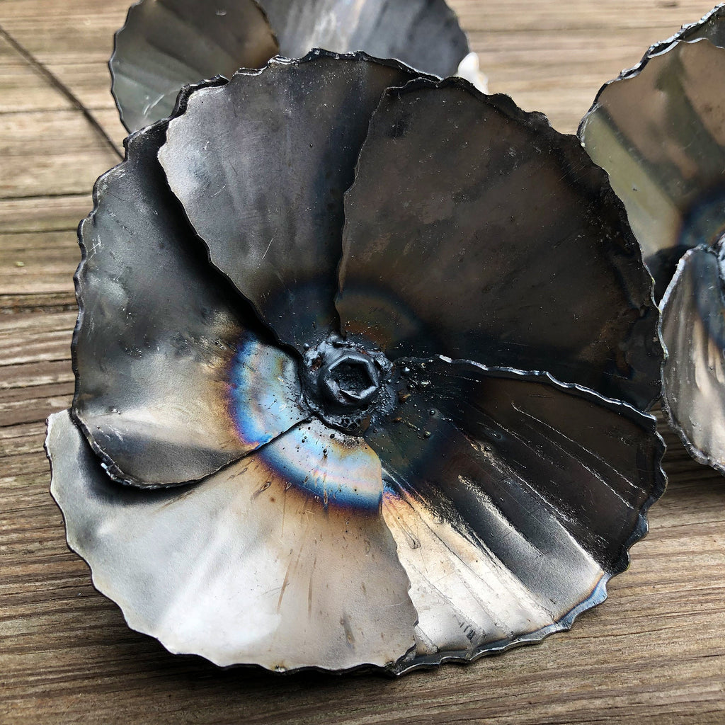Handmade Steel Poppy Set: Industrial Flower Stems, Vase Accent Decor