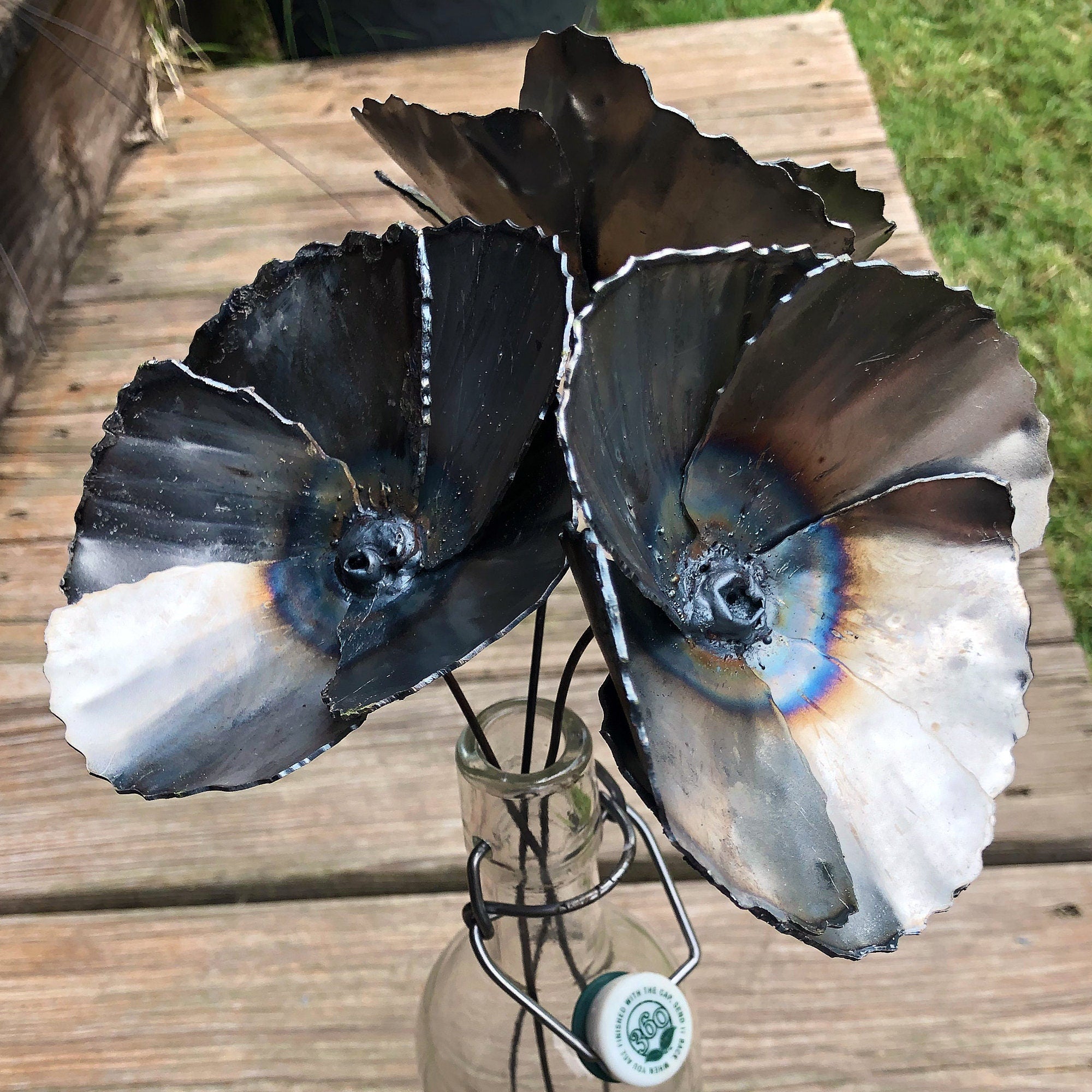 Handmade Steel Poppy Set: Industrial Flower Stems, Vase Accent Decor