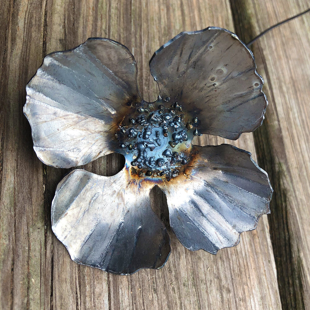 Handmade Steel Poppy Set: Industrial Vase Accent Flowers