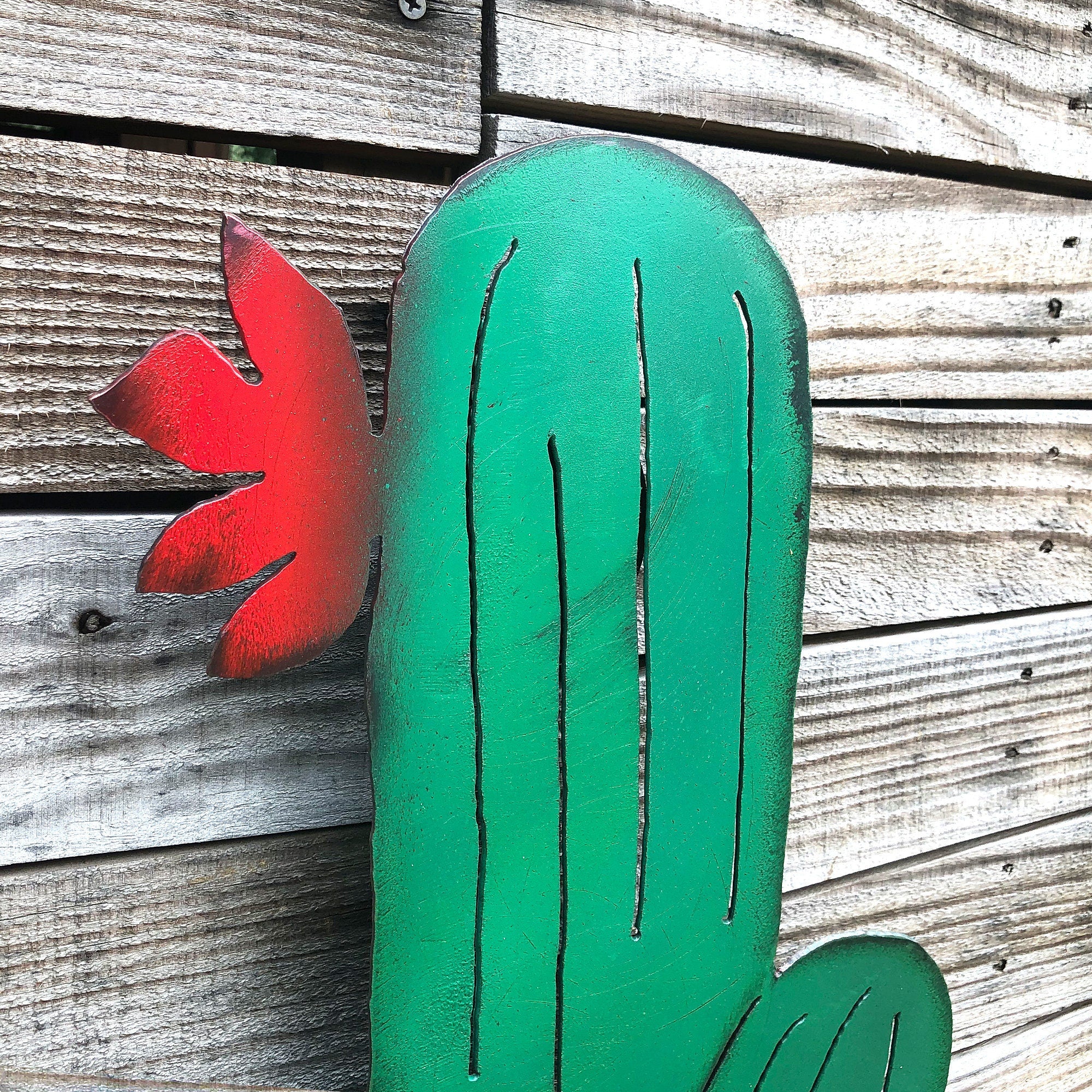 Handmade Metal Cactus Wall Art: Southwestern Rustic Patio Decor