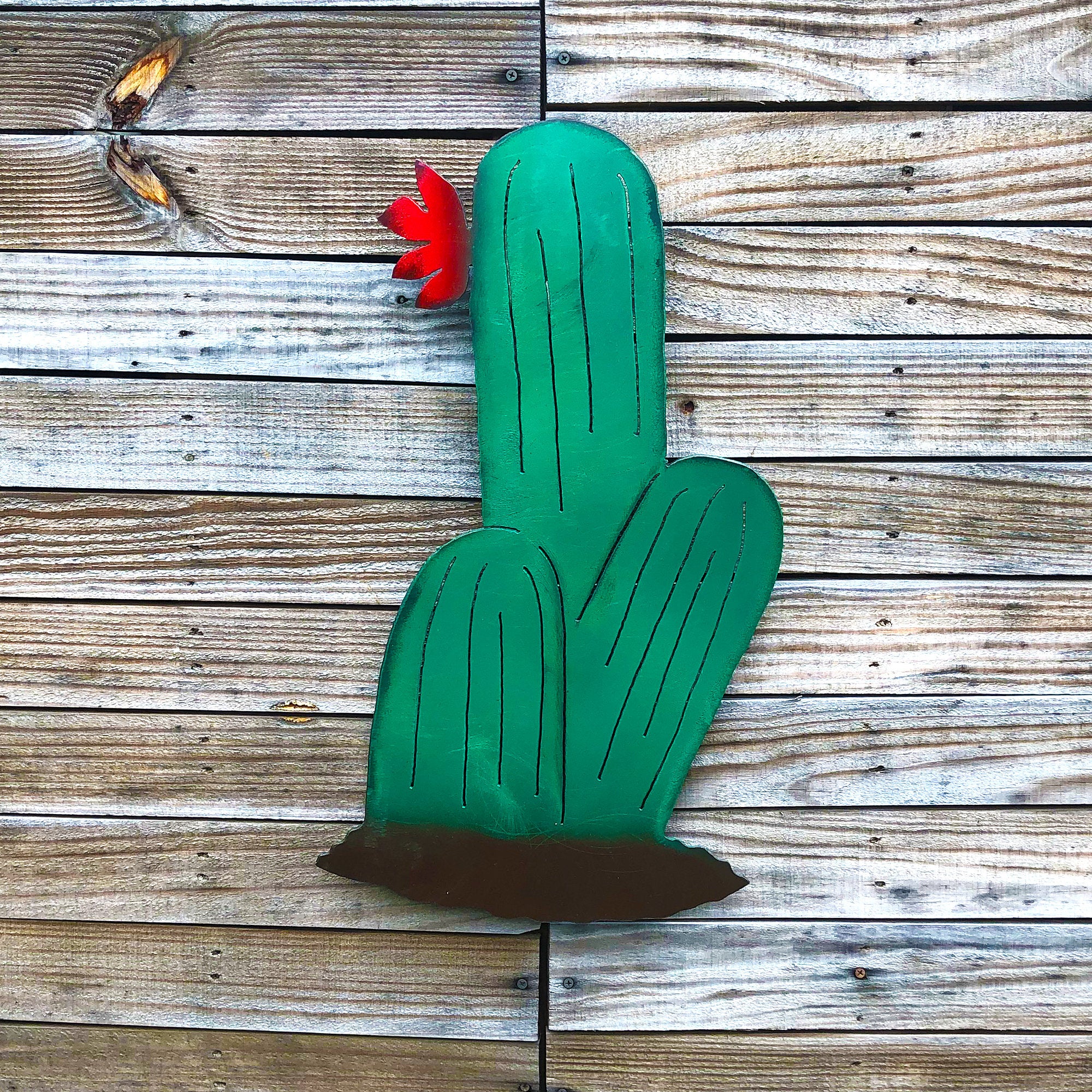 Handmade Metal Cactus Wall Art: Southwestern Rustic Patio Decor