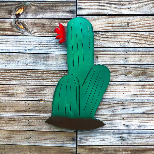 Handmade Metal Cactus Wall Art: Southwestern Rustic Patio Decor