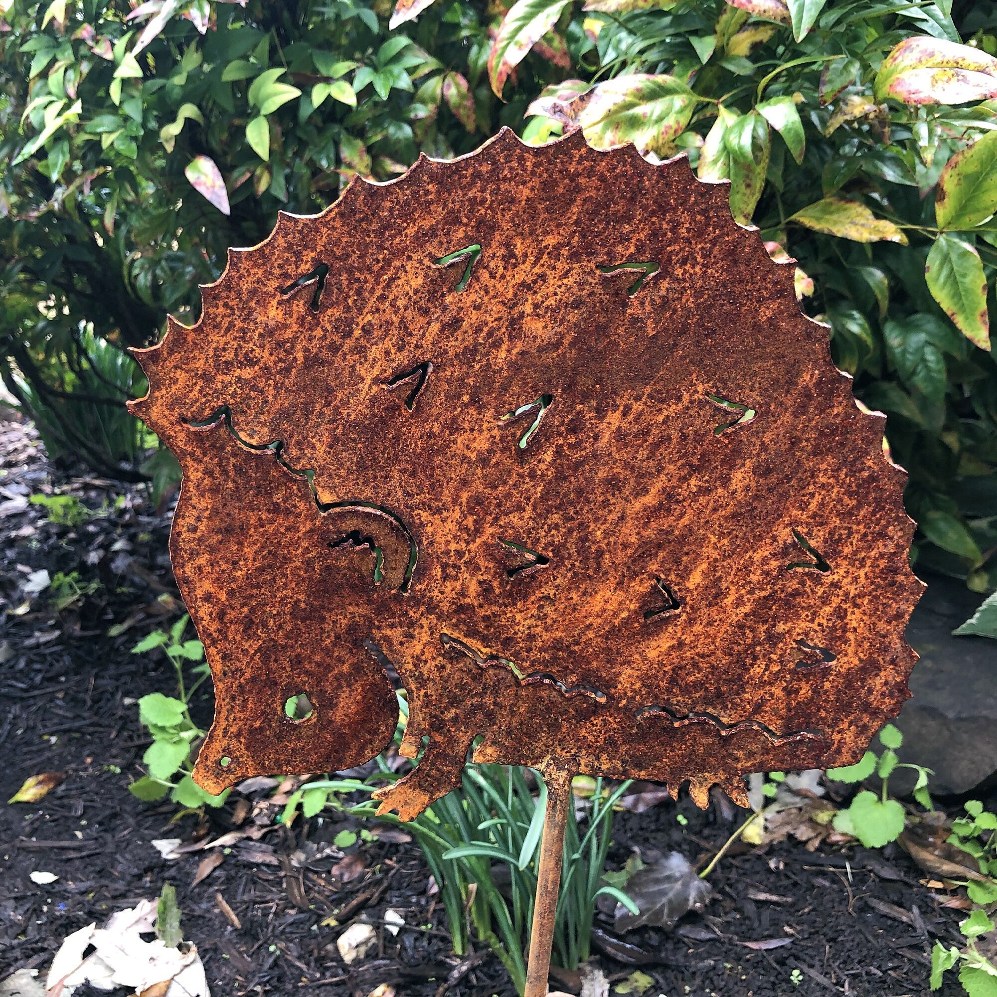 Rustic Hedgehog Metal Yard Stake: Outdoor Hog Home Decor