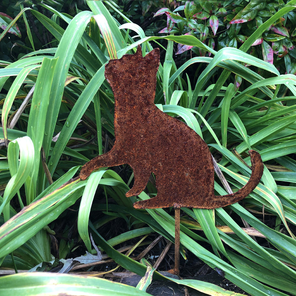 Rusty Metal Cat Garden Stake - Handmade Tabby Silhouette