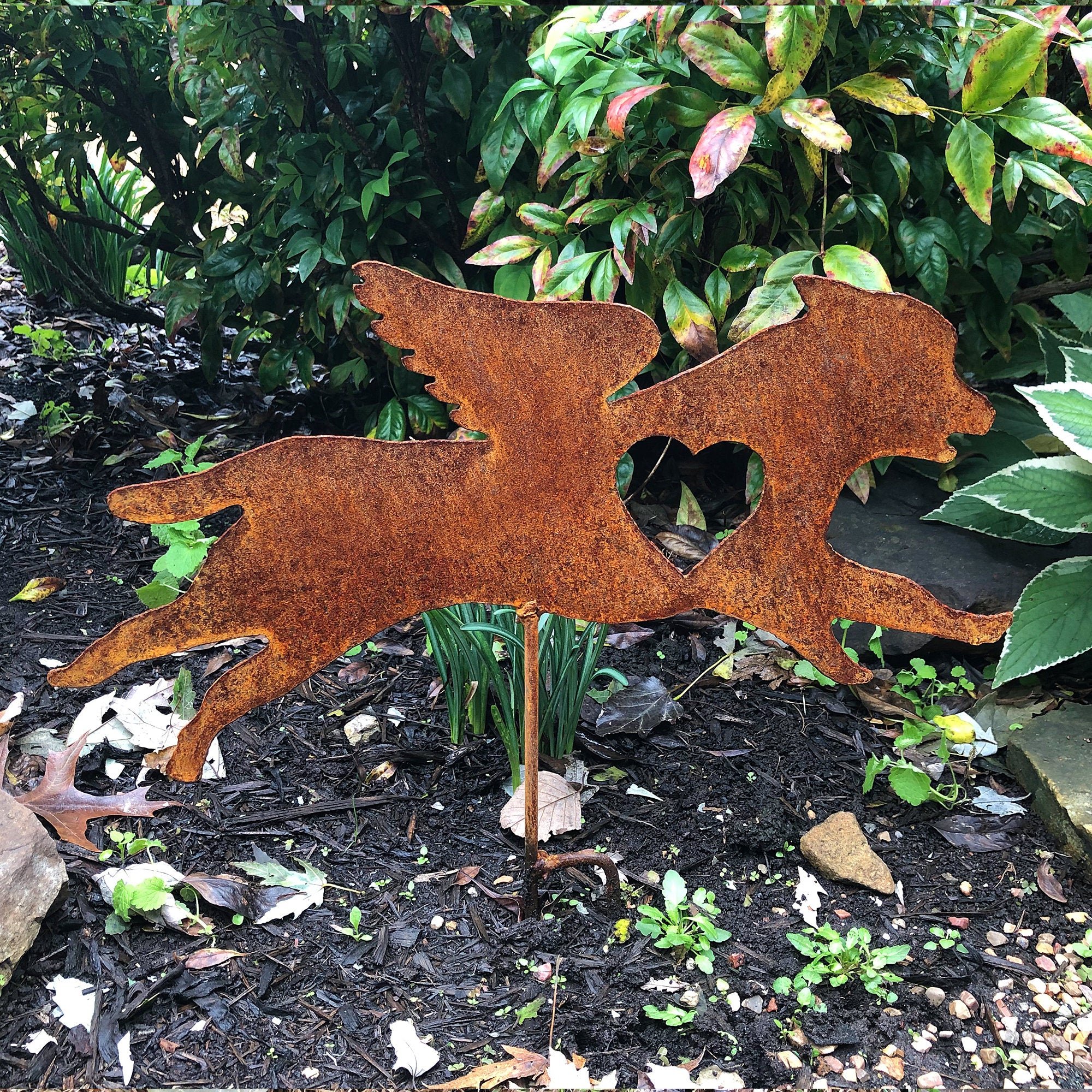 Handmade Rusty Steel Golden Retriever Memorial Garden Stake