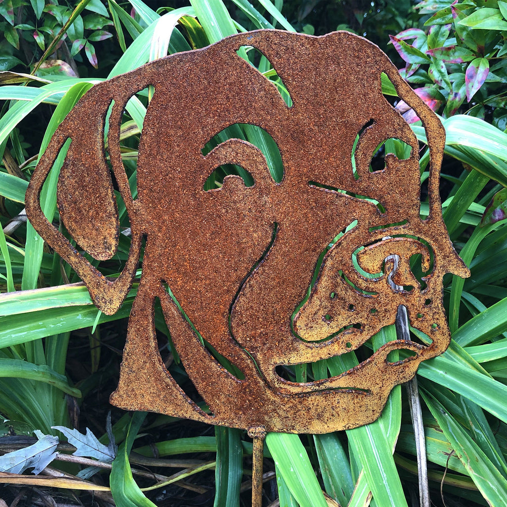 Rustic Metal Labrador Head Yard Stake - Dog Memorial Art (9x9)