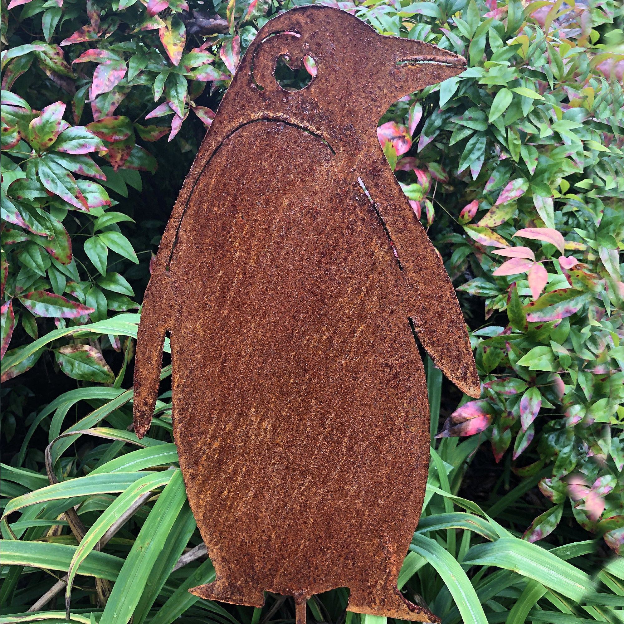 Rusty Metal Penguin Yard Stake: Rustic Garden Decor (10x6)