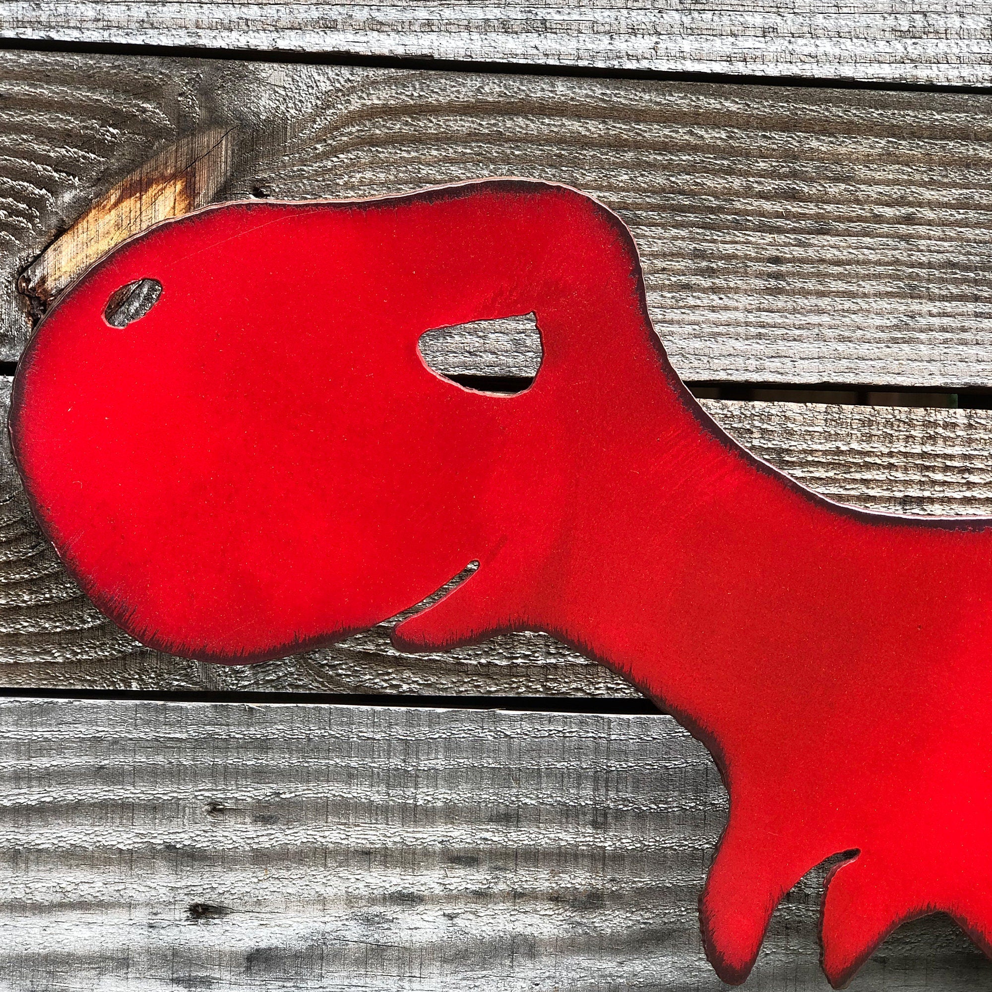 Handmade Metal Baby T-Rex Wall Art: Privacy Fence Dinosaur Decor