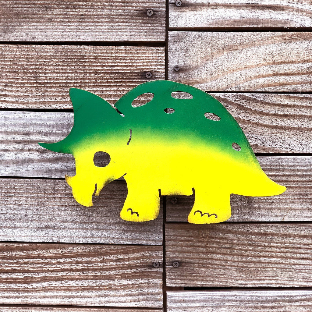 Handmade Metal Baby Triceratops Wall Art: Dinosaur Home Decor