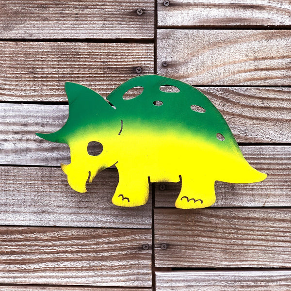 Handmade Metal Baby Triceratops Wall Art: Dinosaur Home Decor