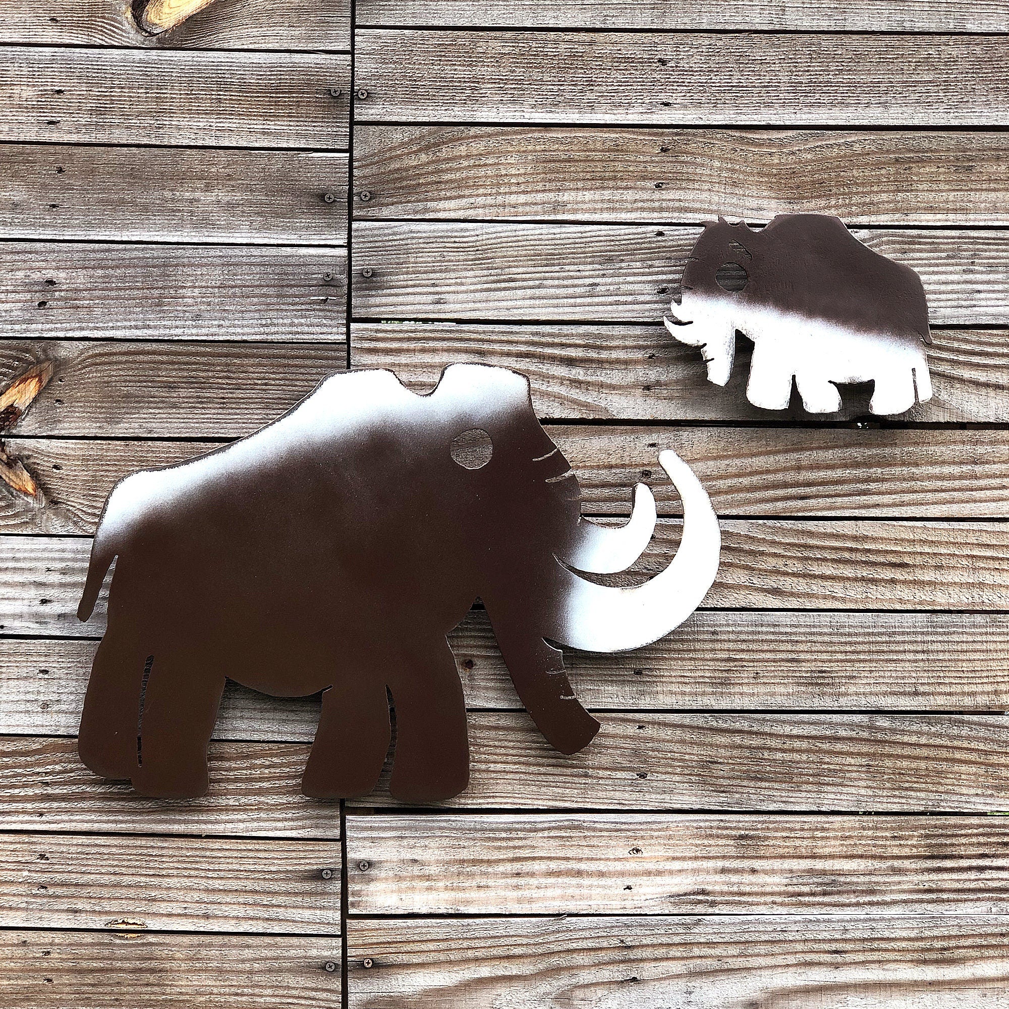 Handmade Metal Baby Woolly Mammoth Wall Art - Privacy Fence Decor