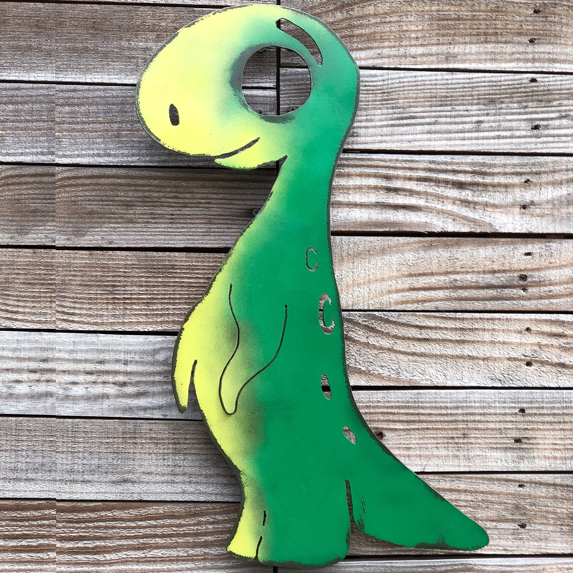 Handmade Metal Dinosaur Wall Art: Green Cartoon Decor