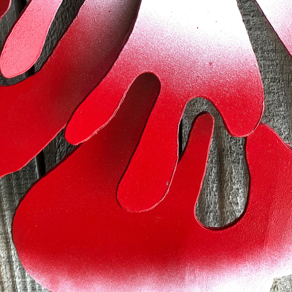 Metal Hibiscus Wall Art: Red & White Hawaiian Flower Sculpture (21"x21")