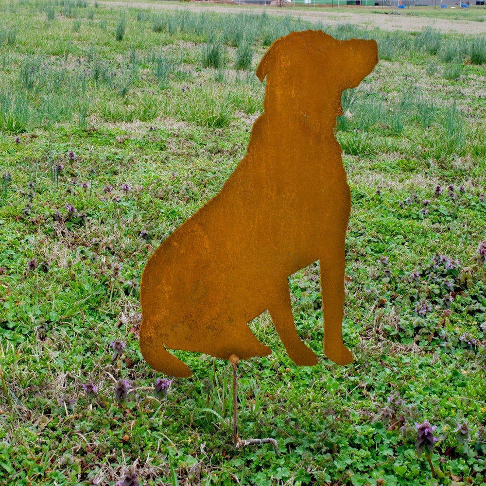 Handmade Metal Labrador Memorial Stake: Rustic Garden Art