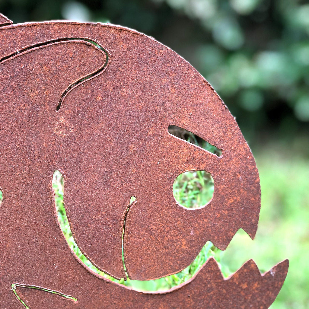 Large Iron Piranha Garden Stake: Metal Fish Sculpture (15 inch)