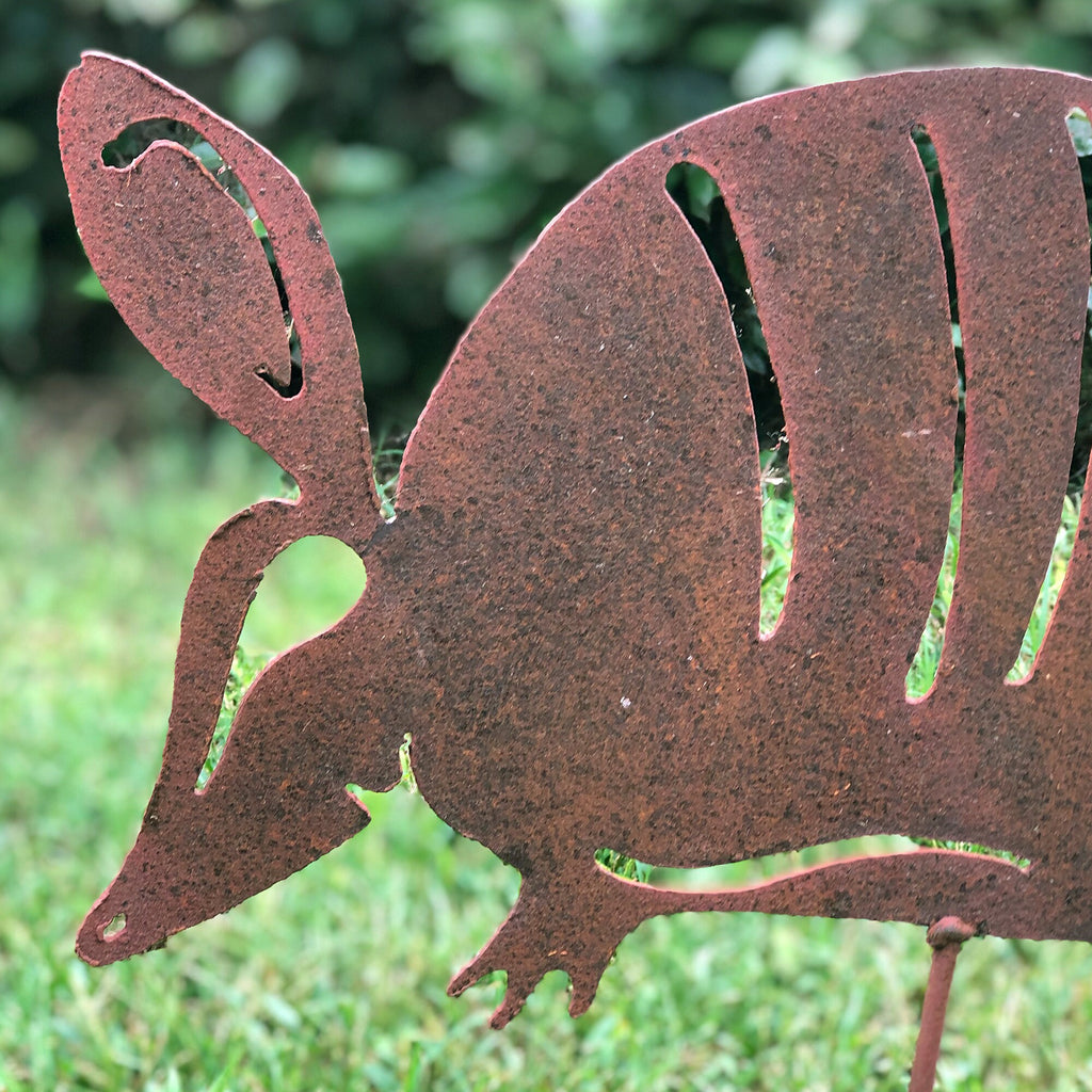 Large 17" Metal Armadillo Garden Stake: Southwestern Yard Art