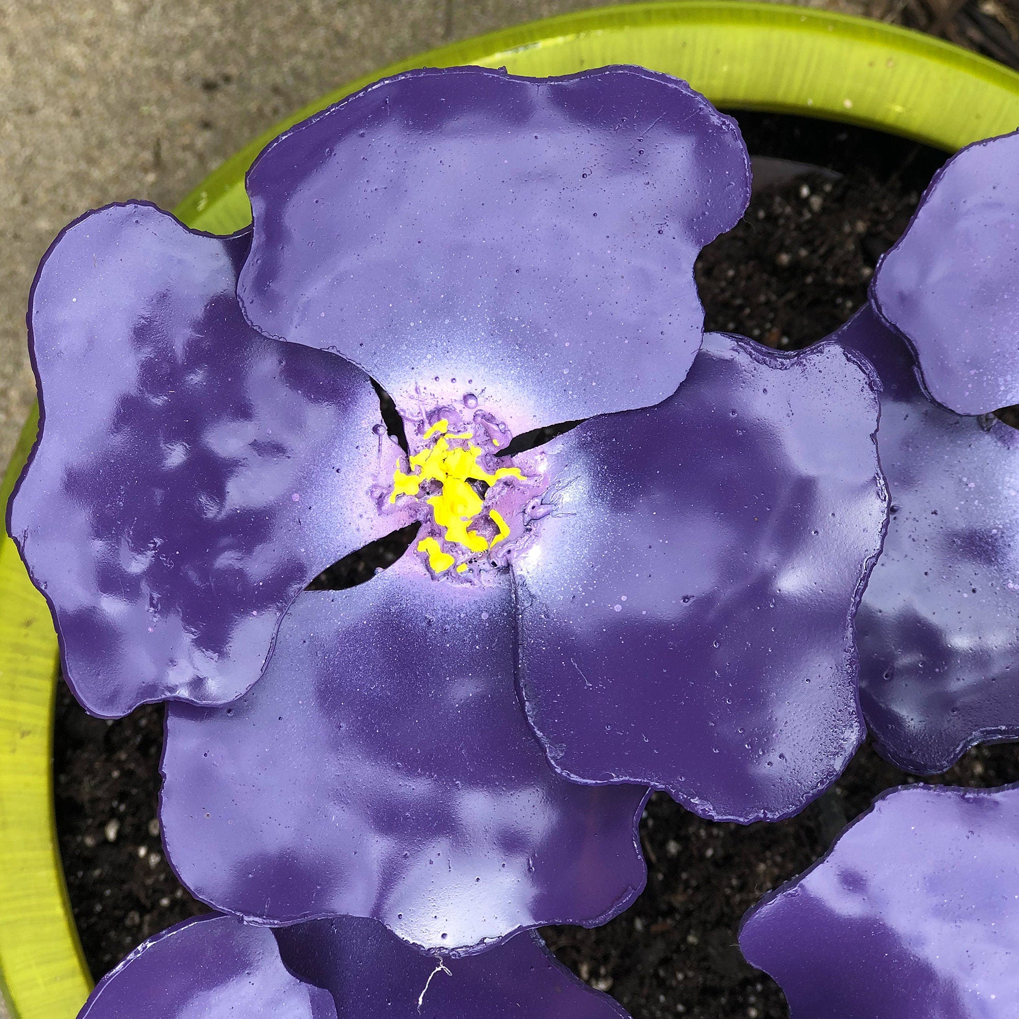 Metal Pansy Flower Pot Insert: Colorful Garden Art, No Watering