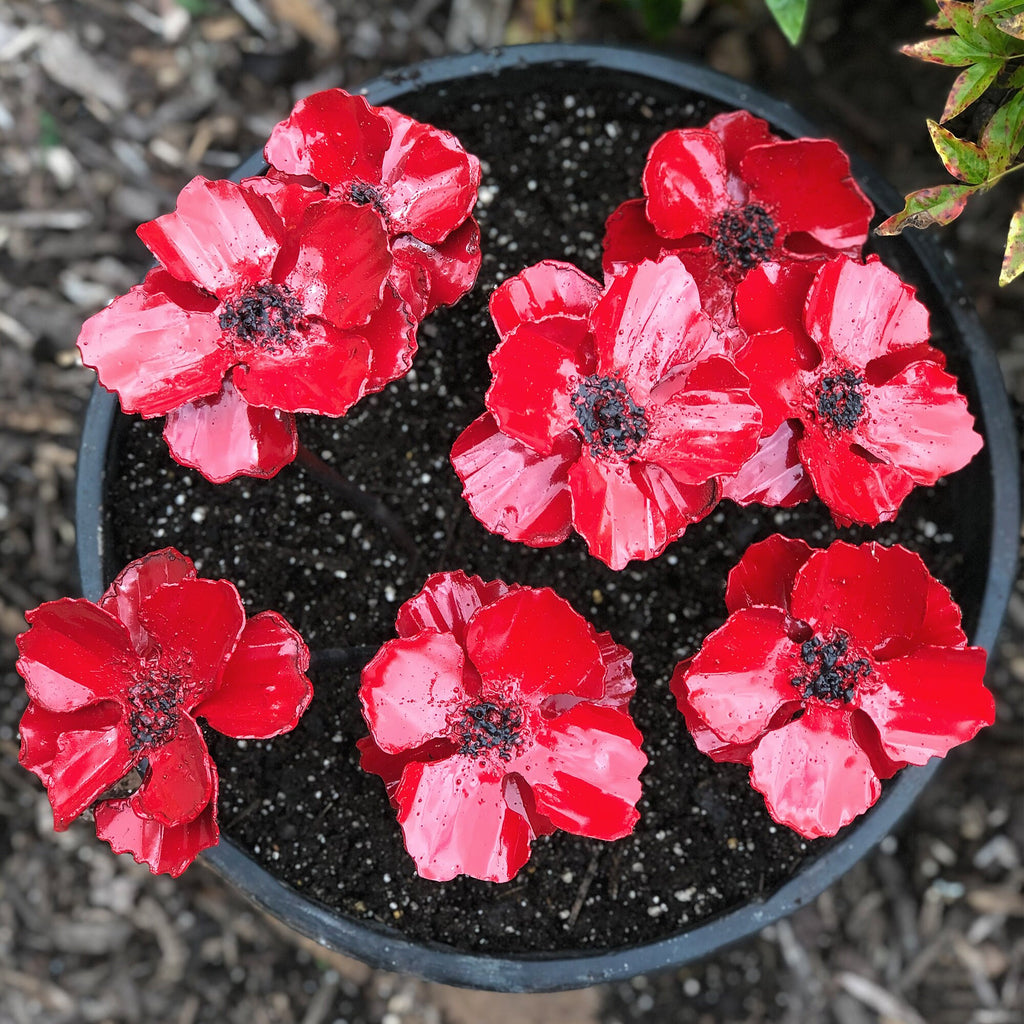Metal Poppy Flower Garden Art: Colorful Steel Bloom Insert