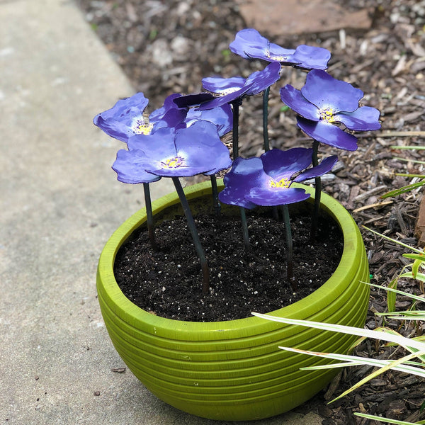 Metal Pansy Flower Pot Insert: Colorful Garden Art, No Watering