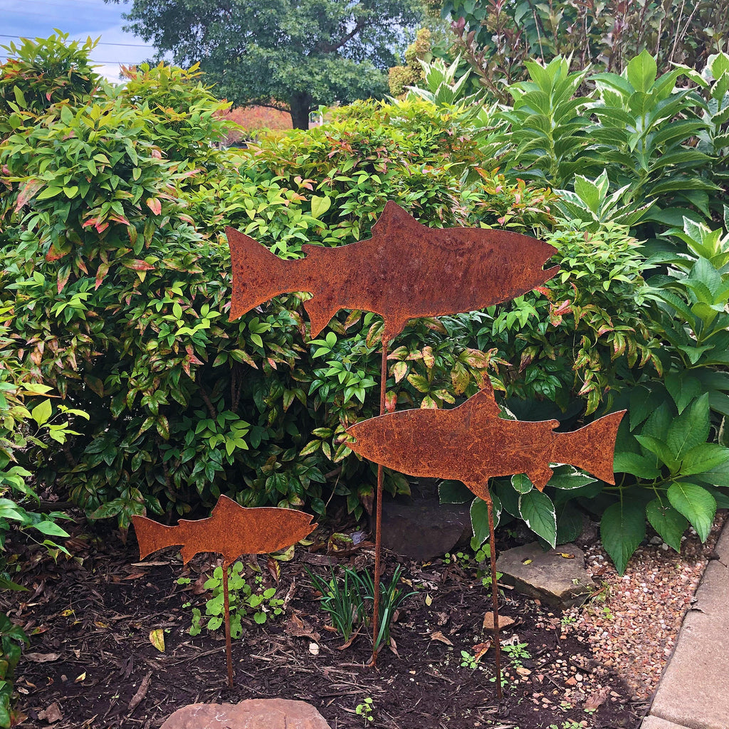 Handmade Rusty Metal Trout School: Outdoor Garden Art